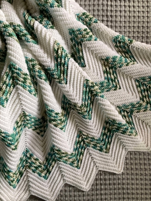 Throw Blanket: Chunky Crochet Chevron in Pink and Grey, Handcrafted Boho