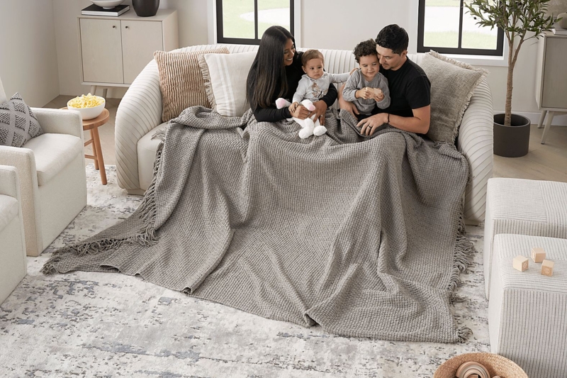Throw Blanket Chunky Knit Braided Texture Charcoal Gray Farmhouse