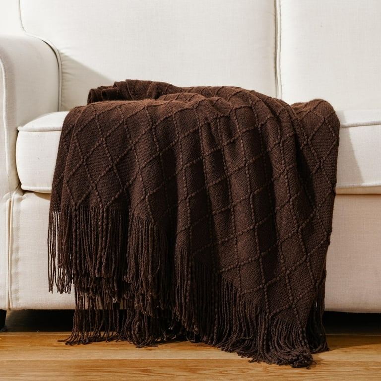 Throw Blanket Chunky Knit Heavyweight Weave Woven Brown
