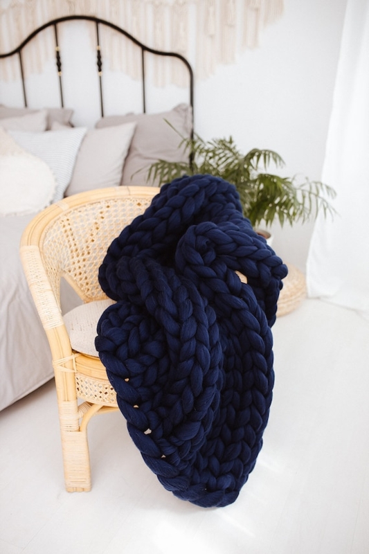 Throw Blanket Chunky Knit Oversized Wool Roving Hygge Bedroom Styling