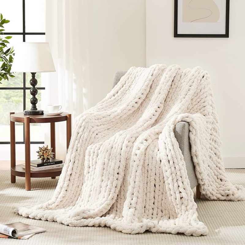 Throw Blanket Chunky Knit Throw For Couch Chenille Oversized Loops
