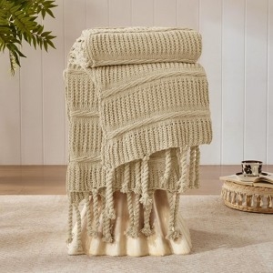 Throw Blanket Chunky Twisted Tassels Boho Chenille Texture