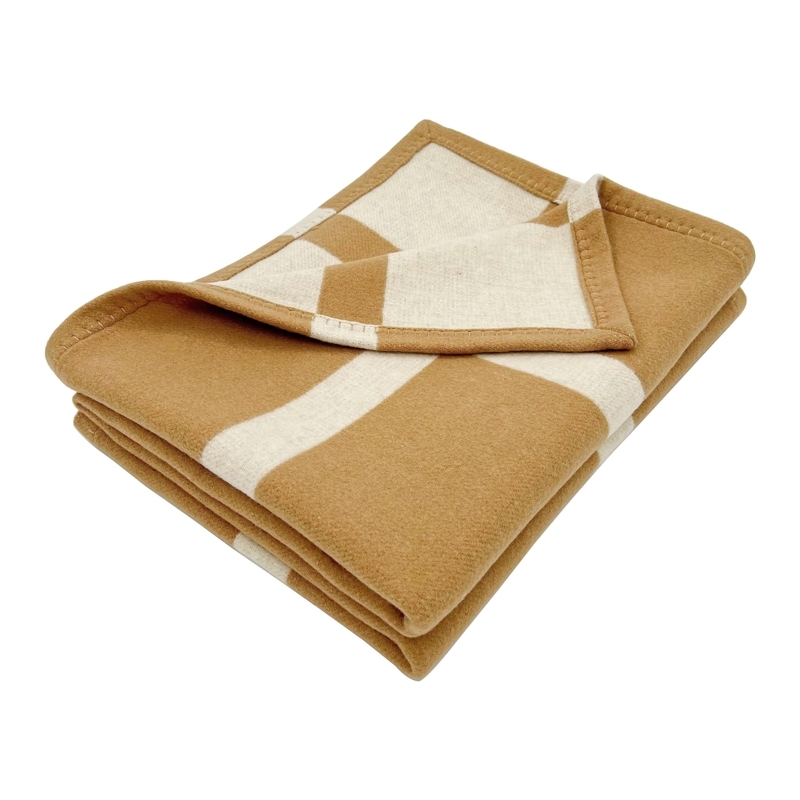 Throw Blanket Chunky Woven Camel and Cream Striped Decor
