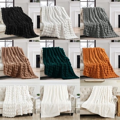 Throw Blanket Clustered Pile Faux Fur Shaggy Texture Grey Accent