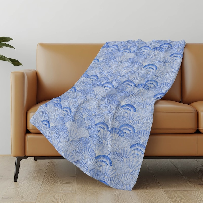 Throw Blanket Coastal Seashell Print Reversible Sherpa Teal