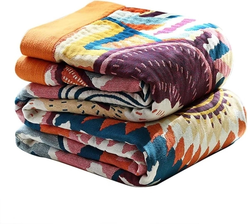 Throw Blanket Colorful Muslin Weave Knotted Tassels Boho Accent