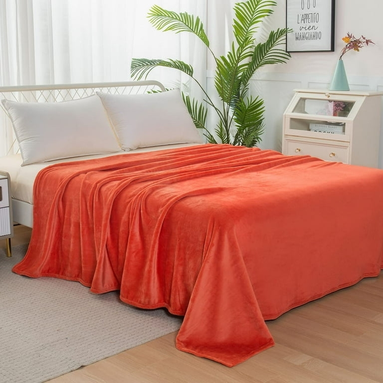 Throw Blanket Coral Vibrant Hue Plush Fleece Hemmed