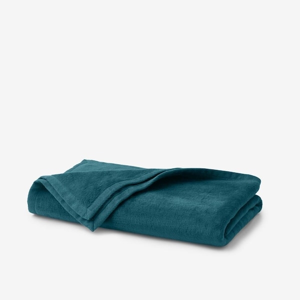 Throw Blanket, Cotton Fleece Material, Brushed Blue-Green Surface
