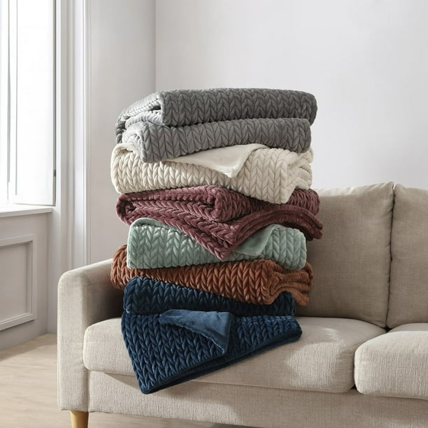 Throw Blanket: Cream Chevron Plush with High Pile, Soft and Cozy Textured