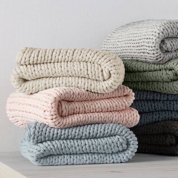 Throw Blanket Cream Chunky Knit Oversized Loops Handmade Aesthetic