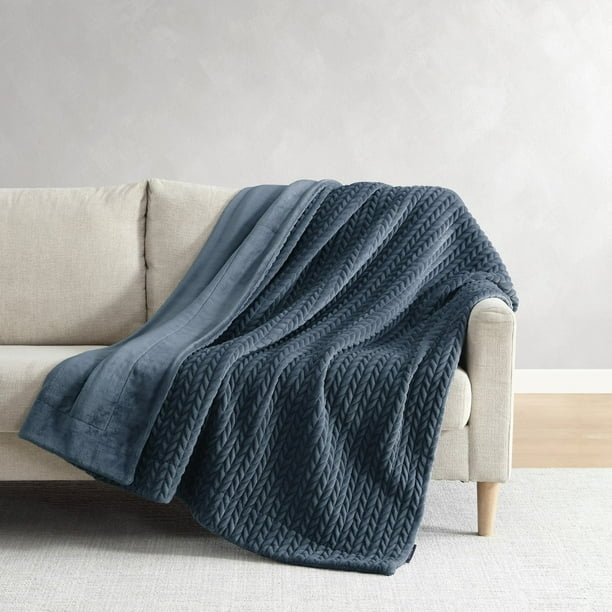 Throw Blanket: Cream Plush Chevron with Knotted Fringe, Textured Neutral
