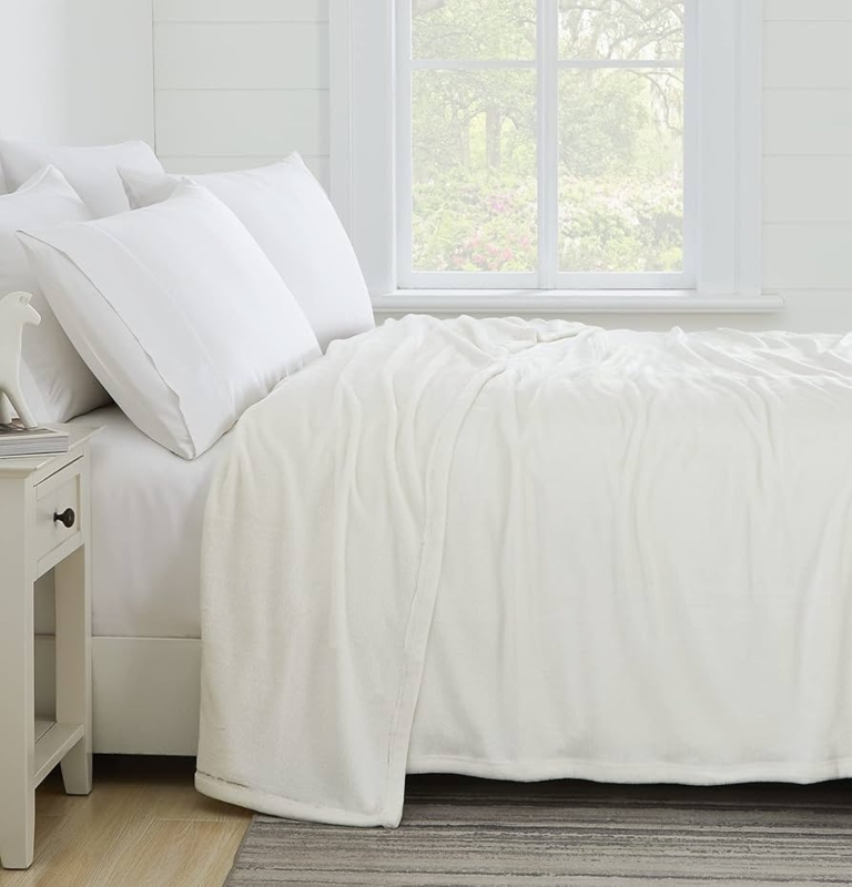 Throw Blanket Cream Plush Fleece High Pile Oversized Bedding