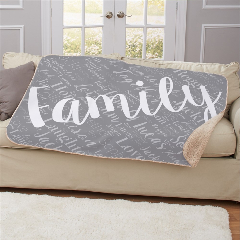 Throw Blanket Cream Sherpa-Like Personalized Family Word Art