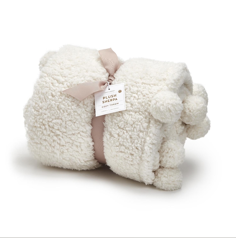 Throw Blanket Cream White Sherpa Texture Nubby Boucle Pile Hygge Decor