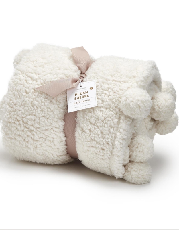 Throw Blanket Creamy White High-Pile Sherpa, Scandinavian Soft