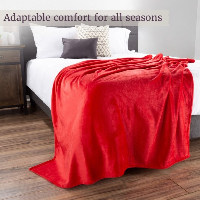 Throw Blanket, Crimson Red Plush Microfiber, Oversized, High Pile