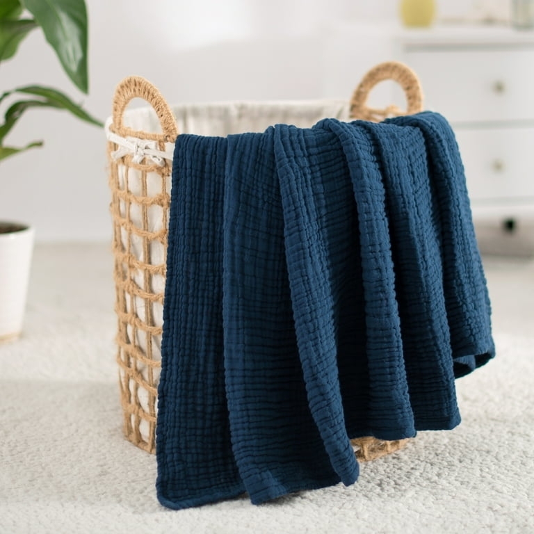 Throw Blanket Crinkled Muslin Gauze Fringed Edges Breathable Cotton