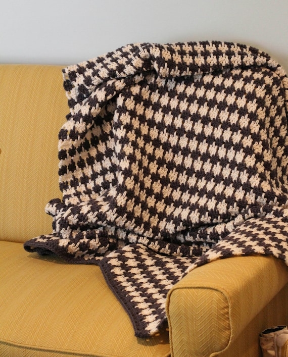 Throw Blanket Crocheted Texture Black White Handmade Style Throw