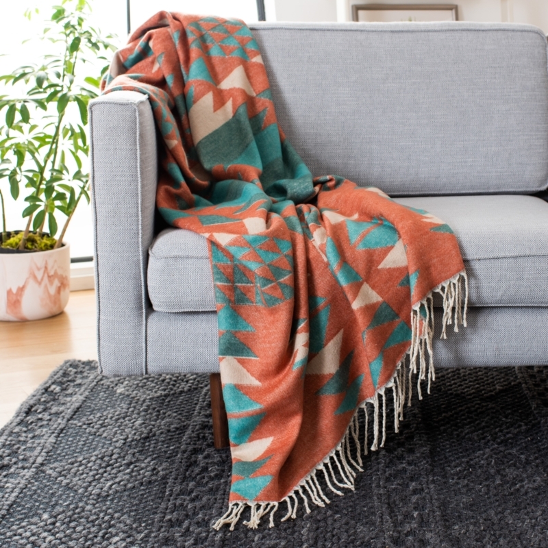 Throw Blanket Dark Teal Woven Textured Long Braided Tassels Boho