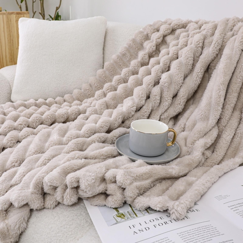 Throw Blanket, Deep Ribbed Charcoal Grey. Plush Fabric, Soft Sheen Styling.