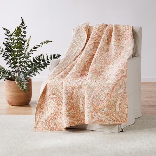 Throw Blanket Diamond Quilted Coral Paisley Pink Mint Bedroom Decor