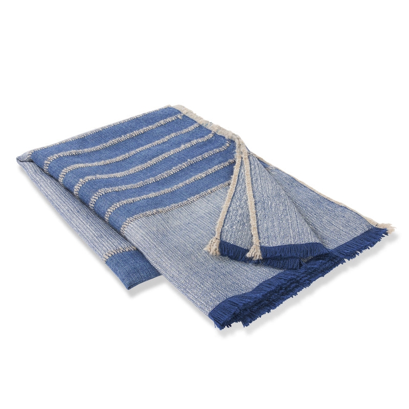 Throw Blanket, Diamond Weave, Navy Blue with Twisted Fringe