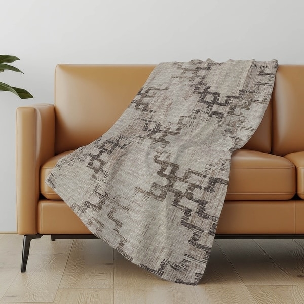 Throw Blanket Distressed Moroccan Trellis Cream Sherpa
