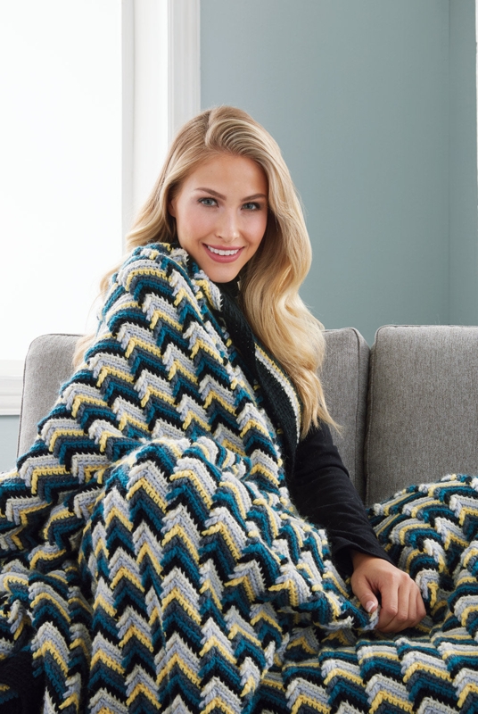 Throw Blanket: Dusty Blue Knit Chevron with Drop Stitch, Textured Bedding