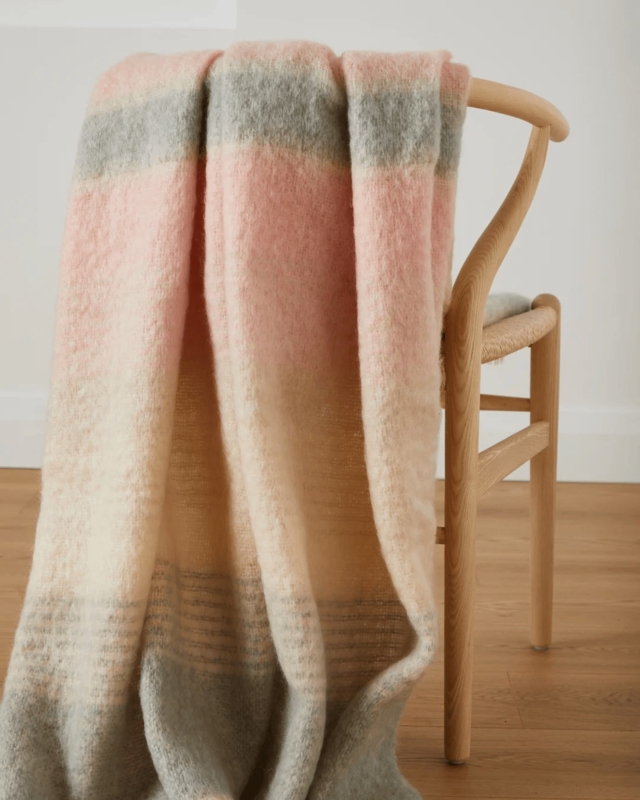 Throw Blanket Dusty Blue Mohair-Like, Fuzzy Texture Fringed Edges