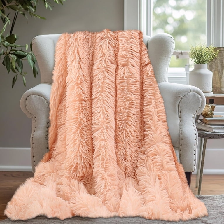 Throw Blanket, Dusty Pink Fleece with High Pile Texture for Comfort
