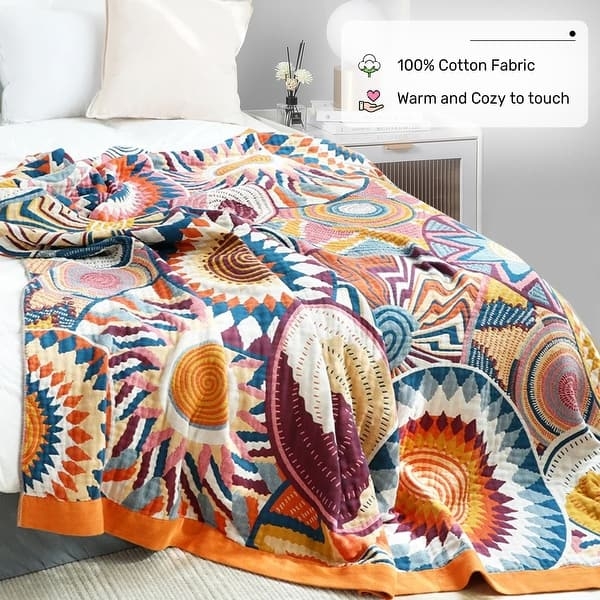 Throw Blanket | Earthy Palette Jacquard Weave | Fringed Stacked Bedding