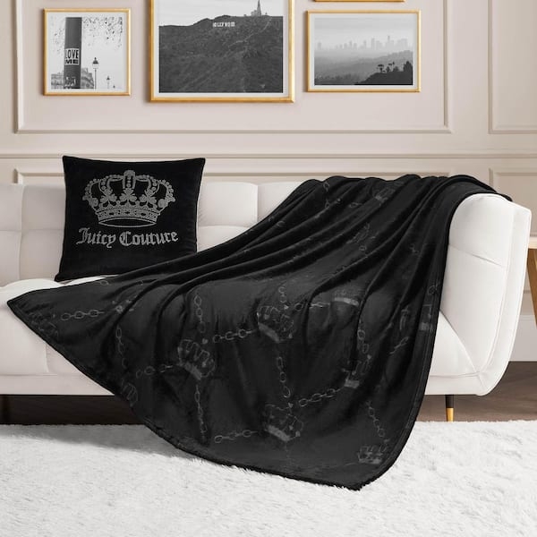 Throw Blanket Embossed Crown Motif High Pile Plush Glam