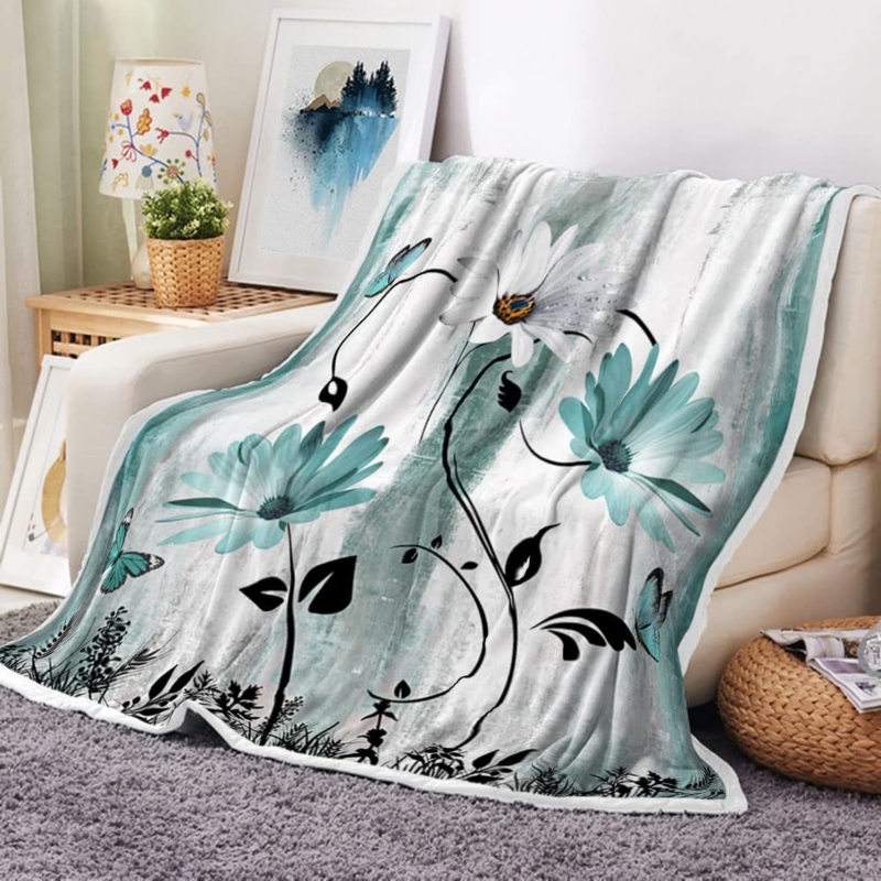 Throw Blanket Farmhouse Chic Teal Floral Butterfly Weathered Wood