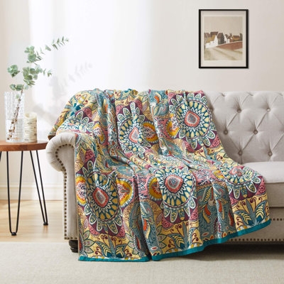 Throw Blanket Farmhouse Style Fringed Woven Cotton Beige Neutral Decor