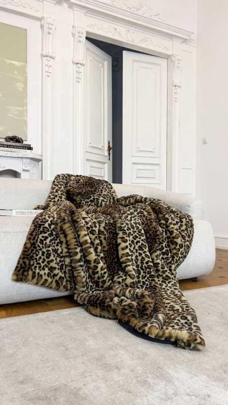 Throw Blanket featuring Gold Leopard Print Faux Fur