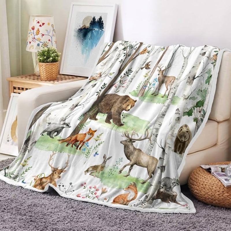 Throw Blanket Featuring Rustic Wildlife Paneled Graphics, Cabin Style