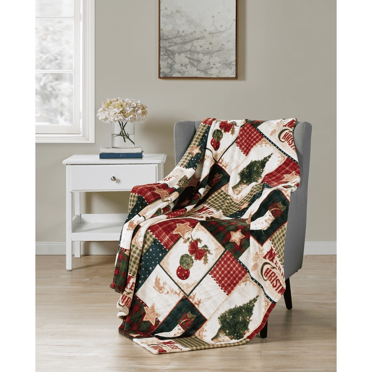 Throw Blanket Festive Holiday Merry Christmas Typography Plaid