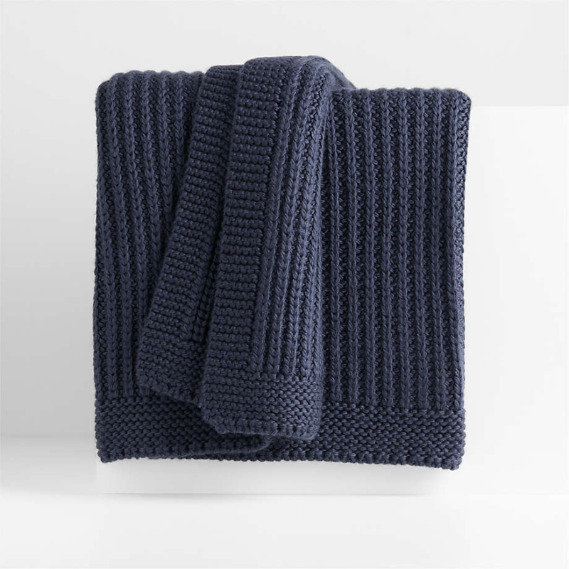 Throw Blanket Fisherman Knit Indigo Heavy Yarn Chunky Coastal Accent