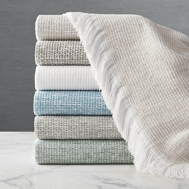 Throw Blanket: Flax Colored Crosshatch Blanket with Knotted Fringe