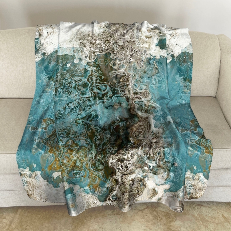 Throw Blanket Fluid Abstract Pattern Teal Aesthetic Fleece Throw