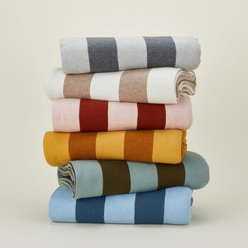 Throw Blanket Folded Stack Blush Terracotta Stripes, Striped Throw