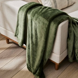 Throw Blanket Forest Green Cable Knit, Wool-Like Textile Heritage Style