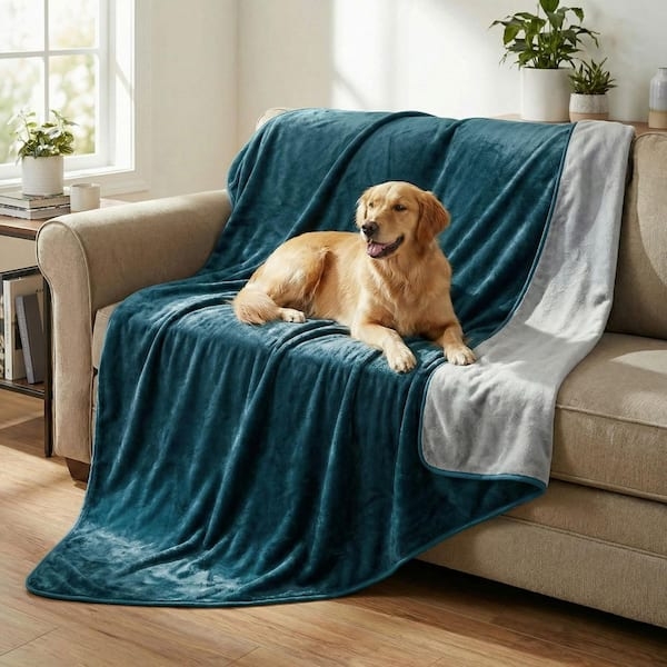 Throw Blanket Forest Green Gray Reversible Quilted Backing Plush