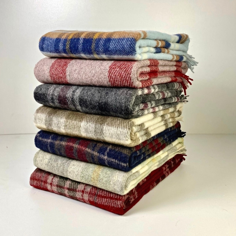 Throw Blanket Forest Green Navy Tartan Plaid Fringed Woven Wool Like