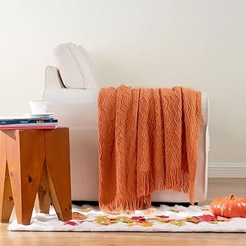 Throw Blanket Fringed Tassels Waffle Texture Bohemian Transitional