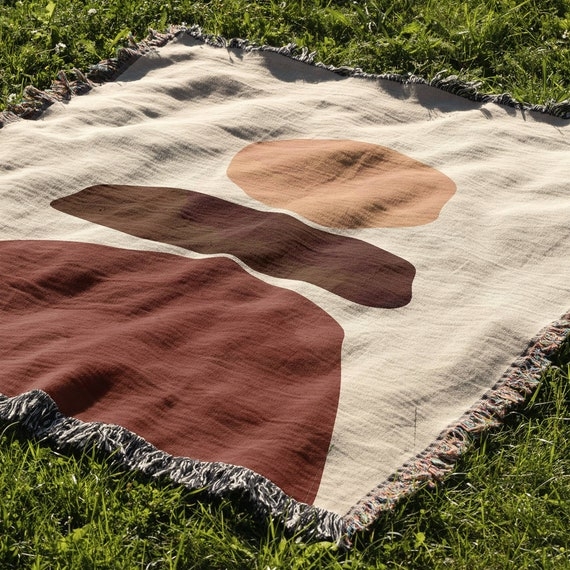 Throw Blanket Geometric Landscape Pattern Burnt Orange Forest Green