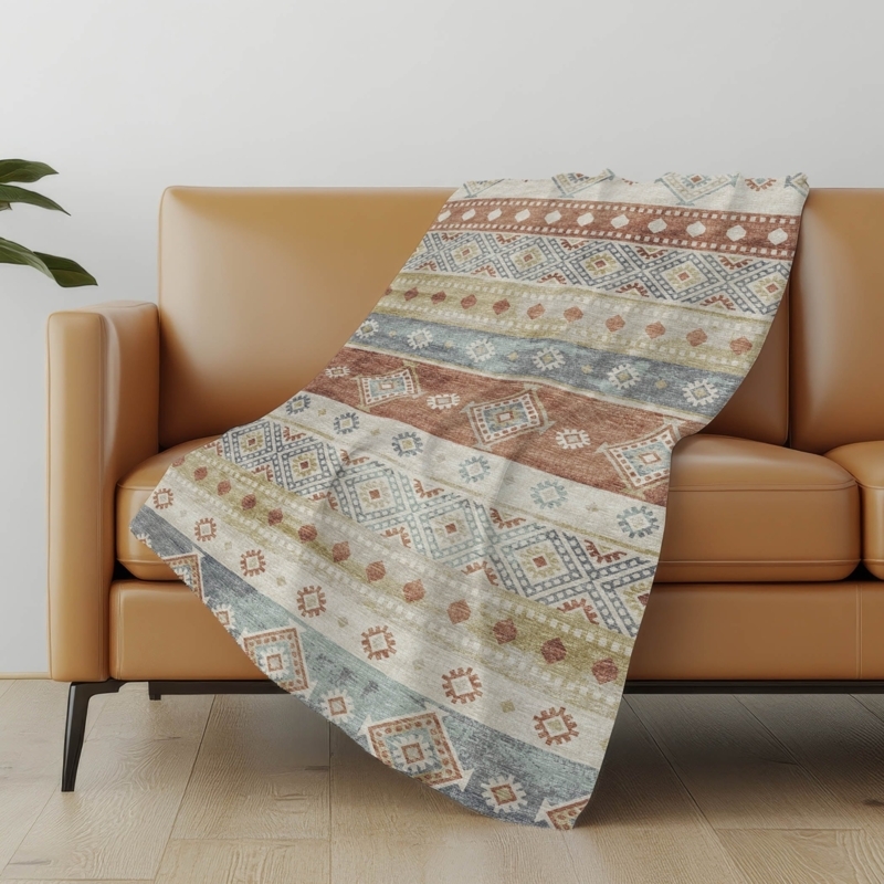 Throw Blanket Geometric Pattern Sherpa Lining Fringe Edge Black
