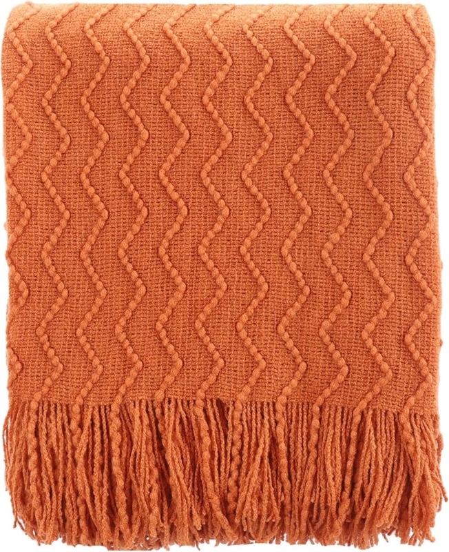 Throw Blanket Geometric Waffle Texture Lightweight Tassel Fringe Decor