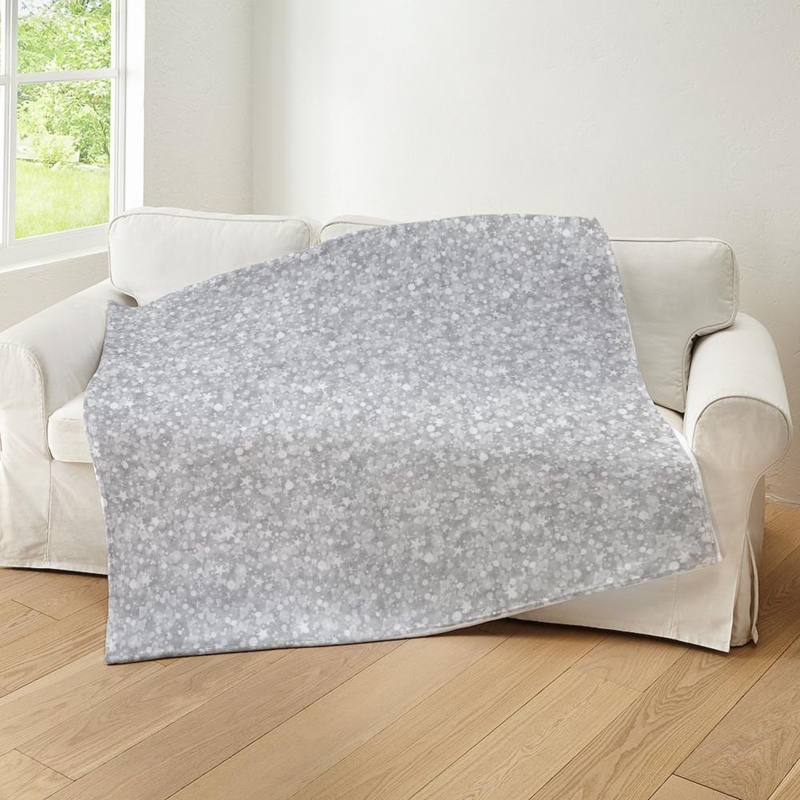 Throw Blanket Glitter Print Pattern Plush Fleece Lining Silver Gray