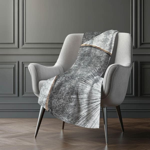Throw Blanket: Gray High-Pile Curly Sherpa Texture, Warm Fleece Accent.